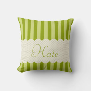 Personalized Green Stripes Polka Dots Design Throw Pillow