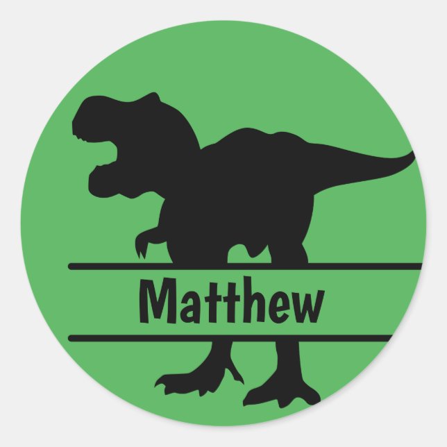 Personalized Green T-Rex Name  Classic Round Sticker (Front)