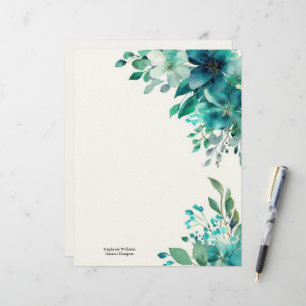Personalized Green Teal Wildflowers Florals Letterhead