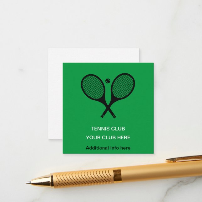 Personalized Green Tennis Racket Enclosure Card (Front/Back In Situ)