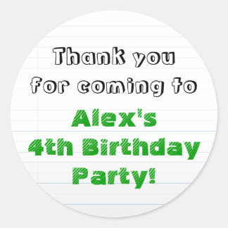 Personalized Green Thank You Birthday Party Classic Round Sticker