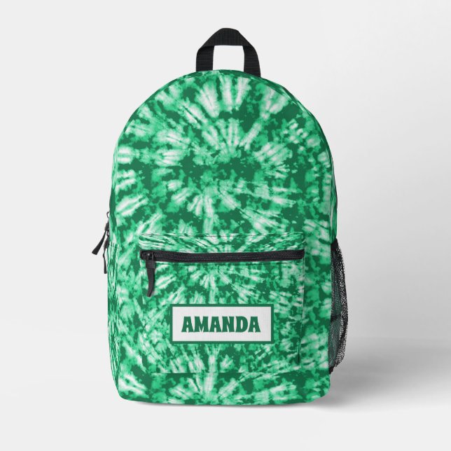Personalized Green Tie Dye Batik Printed Backpack (Front)