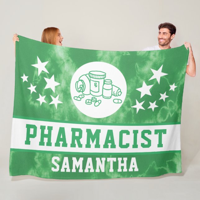 Personalized Green Tie Dye Pharmacist Name  Fleece Blanket (In Situ)
