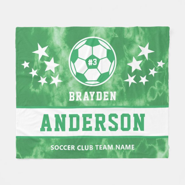 Personalized Green Tie Dye Soccer Player Name Fleece Blanket (Front (Horizontal))