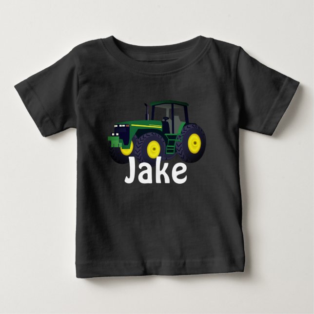 Personalized Green Tractor Baby T-Shirt (Front)