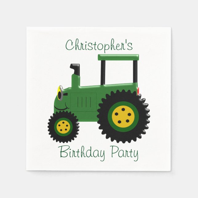 Personalized Green Tractor Birthday Napkin (Front)