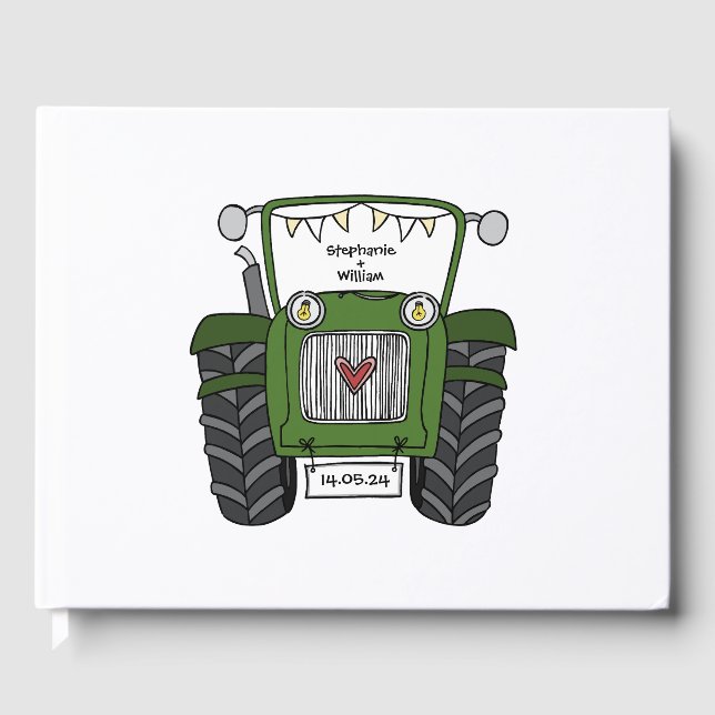 Personalized Green Tractor Country Farm Wedding Guest Book (Front)