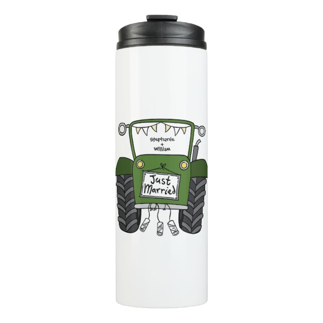 Personalized Green Tractor Country Wedding Gift Thermal Tumbler (Front)