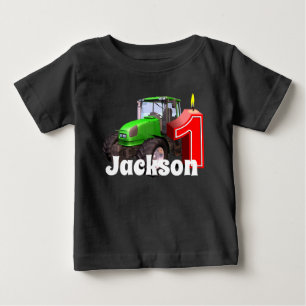 Personalized  Green Tractor  First Birthday Baby T-Shirt