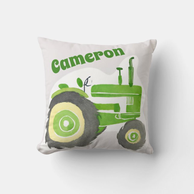 Personalized Green Tractor Pillow - Farm Boy Gift (Front)