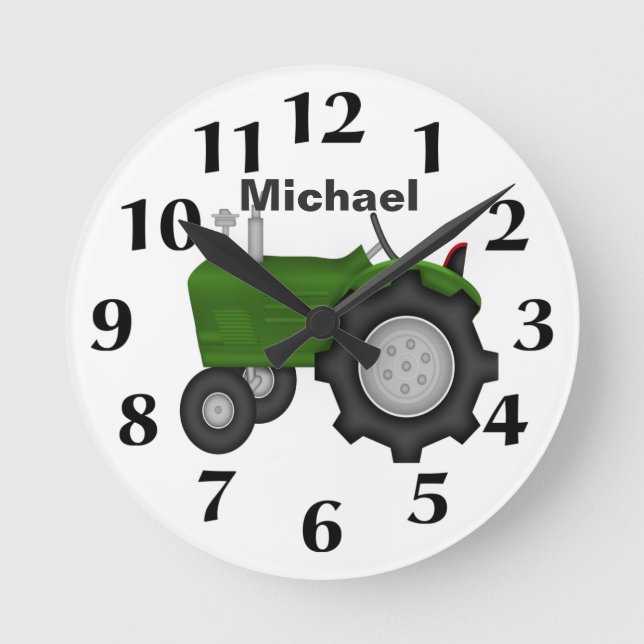 Personalized Green Tractor Wall Clock (Front)