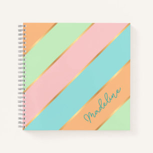 Personalized Green Turquoise Blue Pink Stripe Notebook