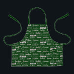 Personalized Green Typography Name Collage Kids Apron<br><div class="desc">A festive green Christmas apron decorated in nine different fonts spelling your last name in white. Cute custom kids gift with fun typography.</div>