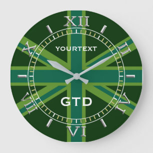 Personalized Green Union Jack British Flag Dial Large Clock