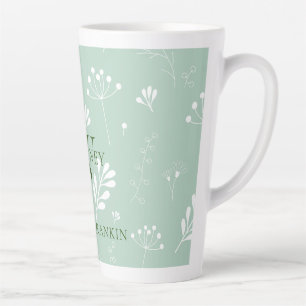 Personalized Green w/ White Florals Latte Mug