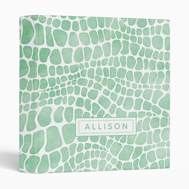 Personalized Green Watercolor Crocodile Skin Binder (Front/Spine)