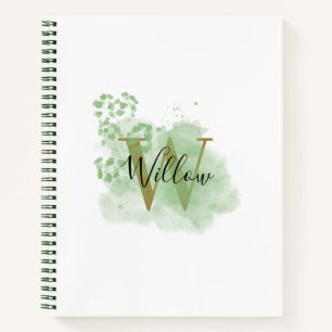 Personalized Green Watercolor & Floral Initial Notebook