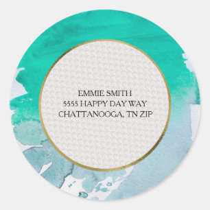 Personalized Green Watercolor Return Address Classic Round Sticker