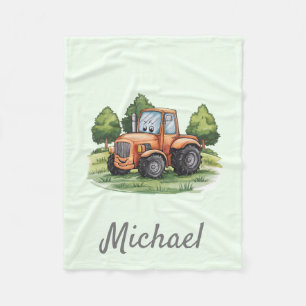 Personalized Green Watercolor Tractor  Fleece Blanket