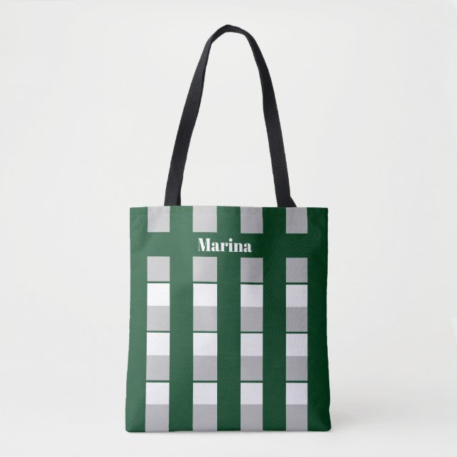 Personalized Green & White & Grey Striped Tote Bag (Front)