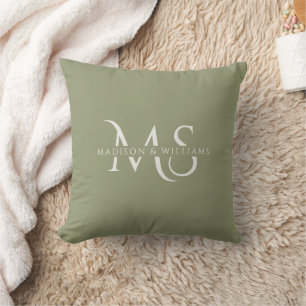 Personalized Green White Monogram Initial & Name  Throw Pillow