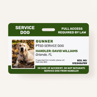 Personalized Green White Service Dog Photo Badge