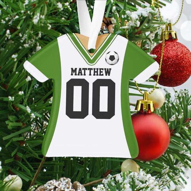 Personalized Green/White Soccer Jersey Ornament (Creator Uploaded)