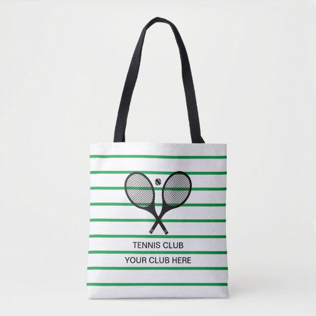 Personalized Green White Stripe Tennis Racket Tote Bag (Front)