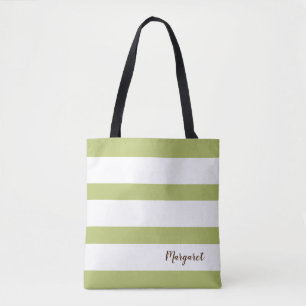 Personalized Green & White Striped Tote Bag