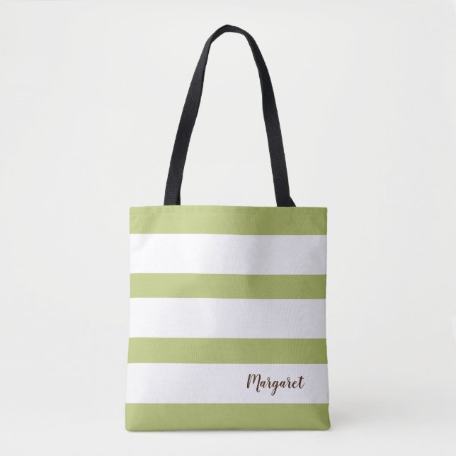 Personalized Green & White Striped  Tote Bag (Front)