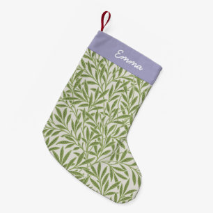 Personalized Green Willow Leaves Botanical Pattern Small Christmas Stocking