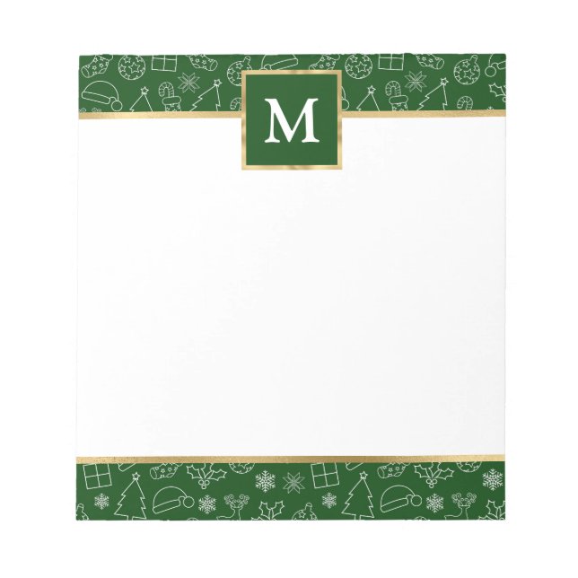 Personalized Green with Gold Accents Christmas  Notepad (Front)