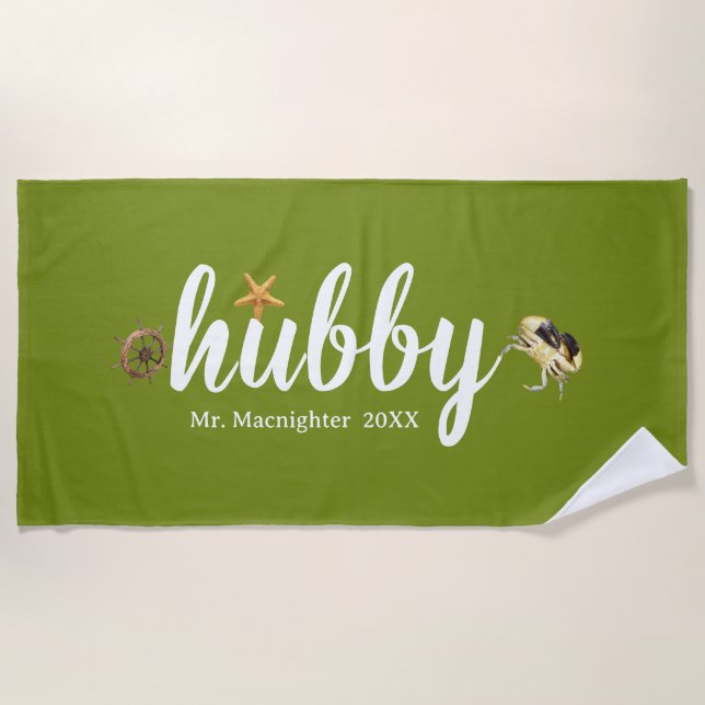Personalized Green with Ocean Creatures Beach Towel (Front)