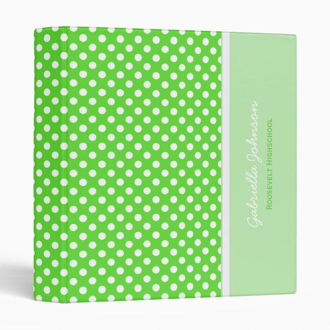 Personalized: Green With White Polka Dot Binder (Front/Spine)