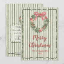 Personalized Green Wreath Pink Bow Green Stripe