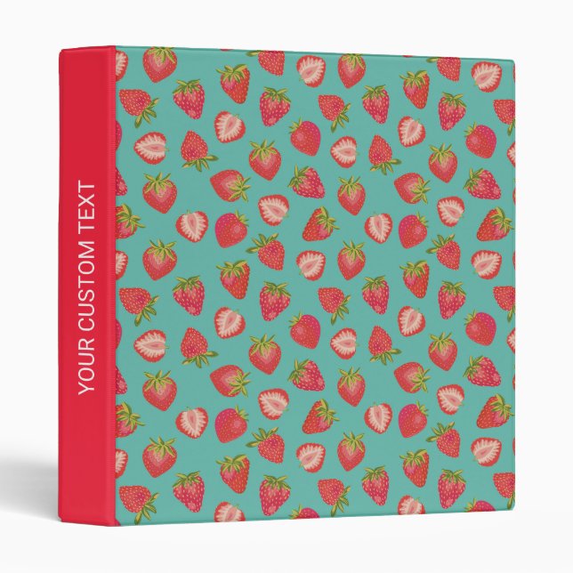 Personalized Greenand Red Strawberry 3 ring binder (Front/Spine)