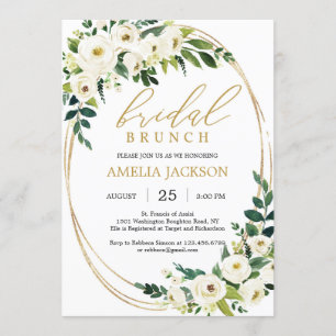 Personalized greenery and gold bridal brunch invitation