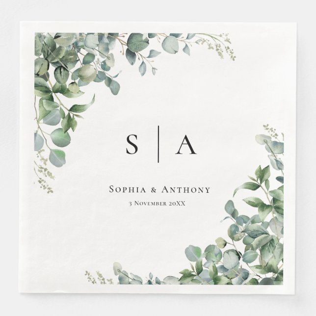 Personalized Greenery Australia Wedding Napkins (Front)