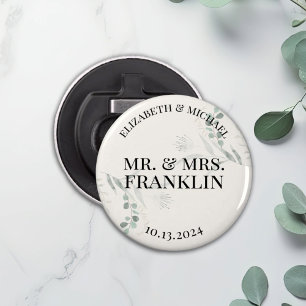 Personalized Greenery Branch Wedding Favour Button Bottle Opener