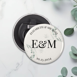 Personalized Greenery Branch Wedding Favour Button Bottle Opener