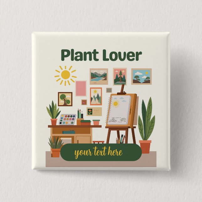Personalized Greenery & Creative Workspace Design 2 Inch Square Button (Front)