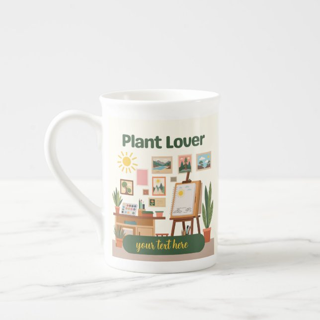 Personalized Greenery & Creative Workspace Design Bone China Mug (Left)