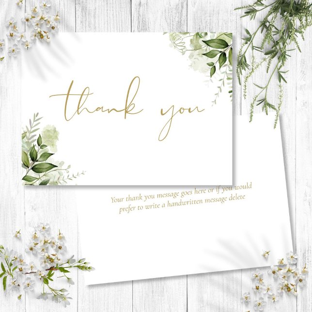 Personalized Greenery Floral Elegant Gold Script Thank You Card (Personalized Greenery Floral Elegant Gold Script Thank You Card)