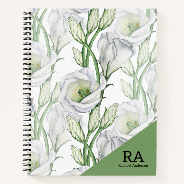 Personalized greenery floral monogram name initial notebook (Front)