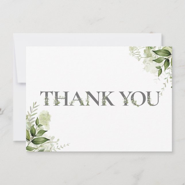 Personalized Greenery Floral Typography Thank You Card (Front)