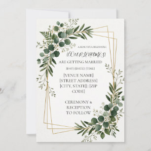 Personalized Greenery Gold Geometric Wedding Invitation