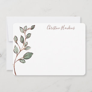 Personalized Greenery Leaves Rustic Stationery Card