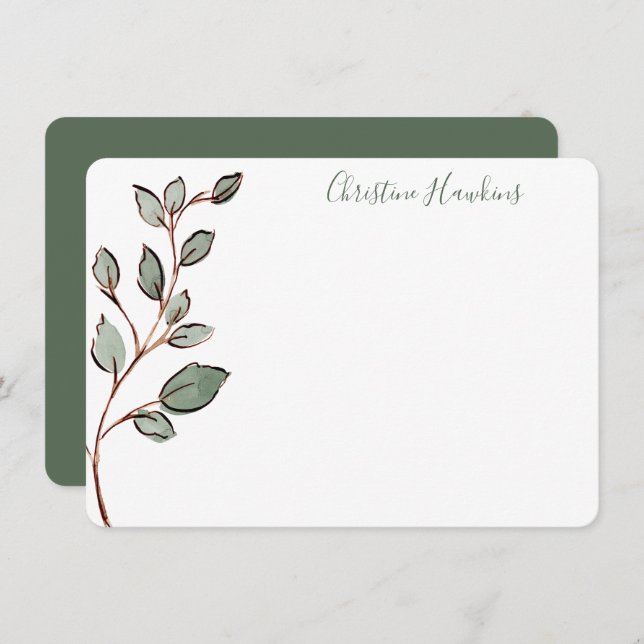 Personalized Greenery Leaves Rustic Stationery Not Card (Front/Back)