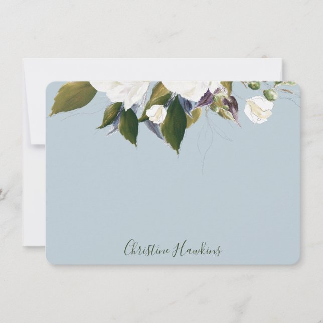 Personalized Greenery Leaves Watercolor Light Blue Card (Front)