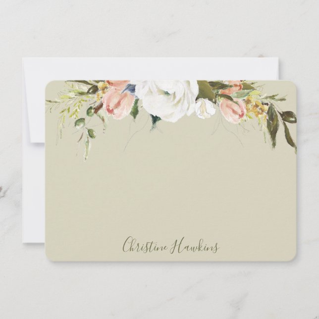 Personalized Greenery Leaves Watercolor Sage Green Card (Front)